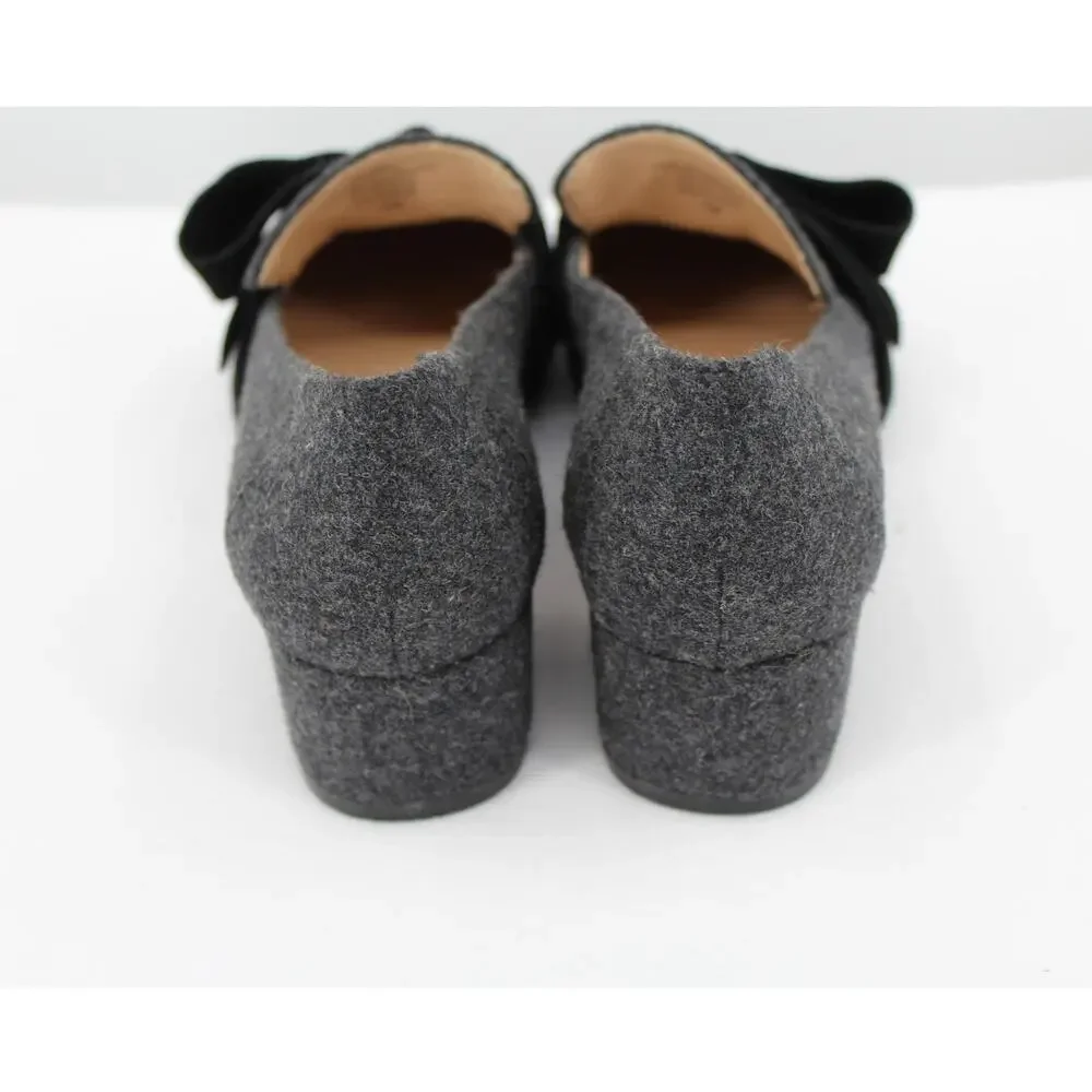 Antonio Melani Slip On Heeled Shoe Size 7M Bow Wool Blend Close Toe Gray